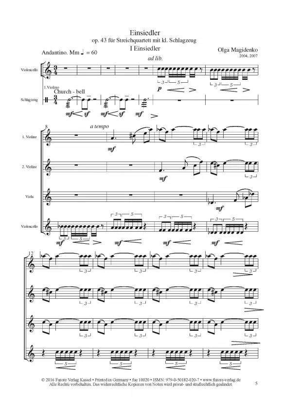 Furore Edition Einsiedler op. 43 Streichquartett Noten