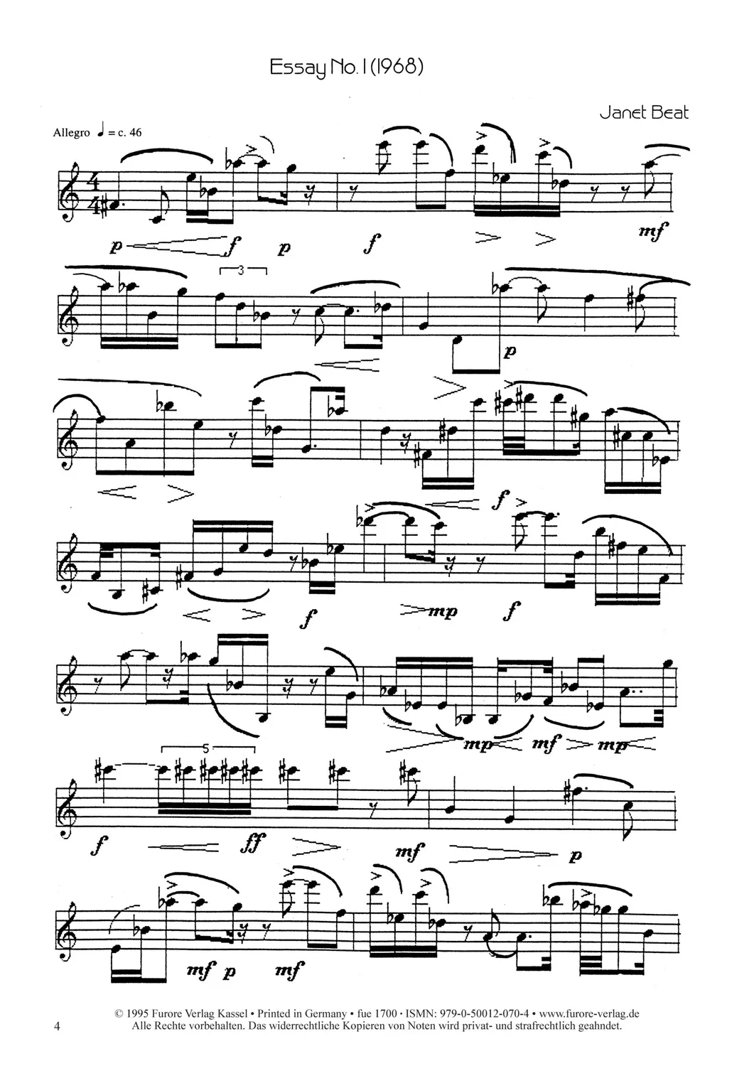 Furore Edition 5 Stücke für Oboe solo Partitur