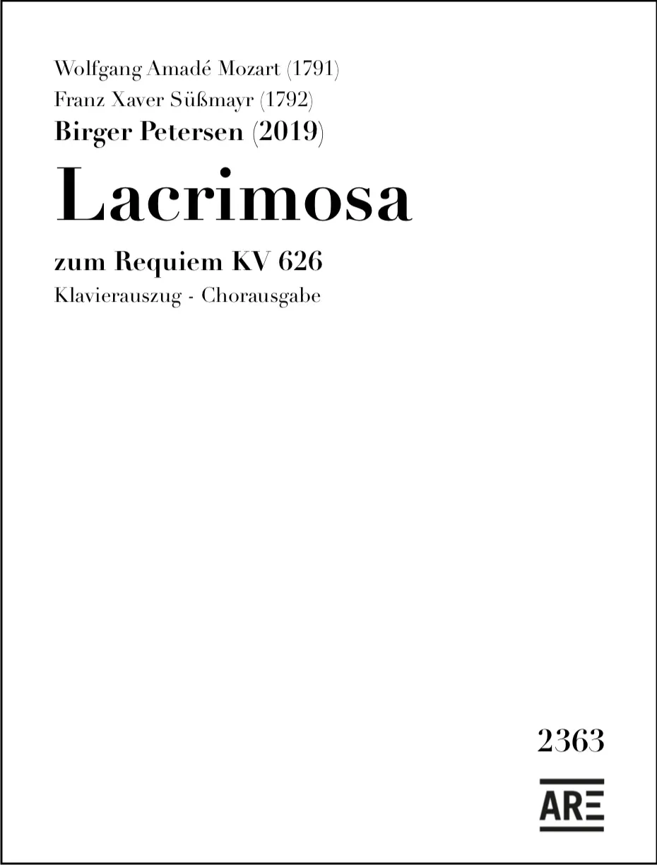 Are Musik Verlag Petersen Lacrimosa KV 626 Klavierauszug Chor