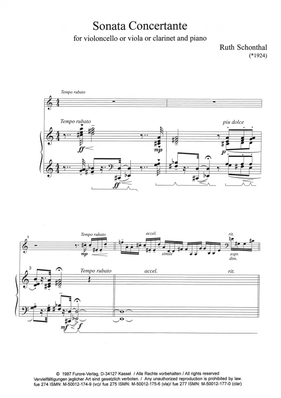 Furore Edition Sonata Concertante for Cello and Piano Noten