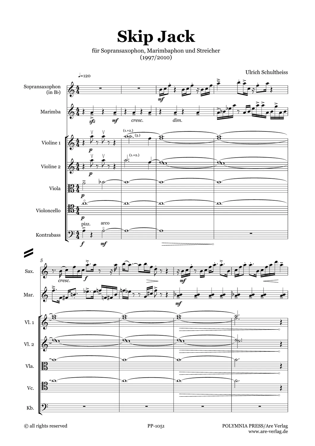 Are Musik Verlag Skip Jack Noten Sopransaxophon Marimba Streicher