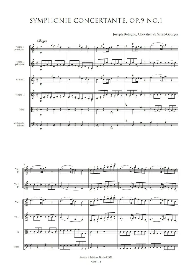 Artaria Saint-Georges Symphonie Concertante in C major, Op.9 No.1 Partitur