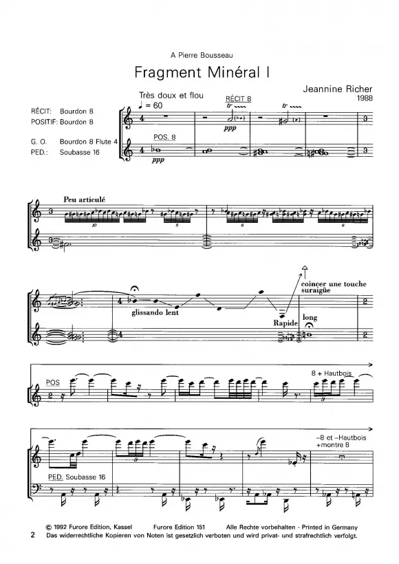 Furore Edition Fragment Minéral I Partitur für Orgel