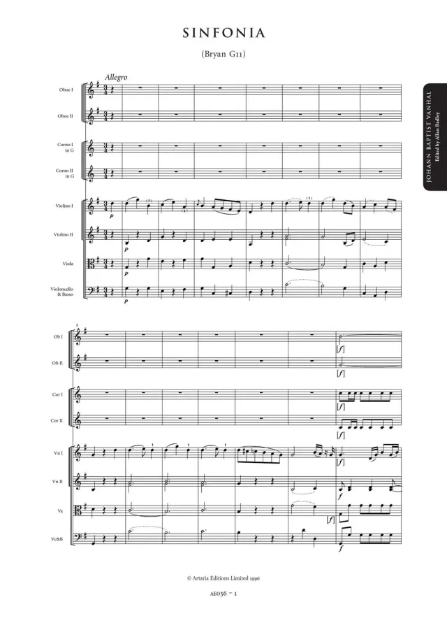 Artaria Wanhal Sinfonie G-Dur Bryan G11 Noten