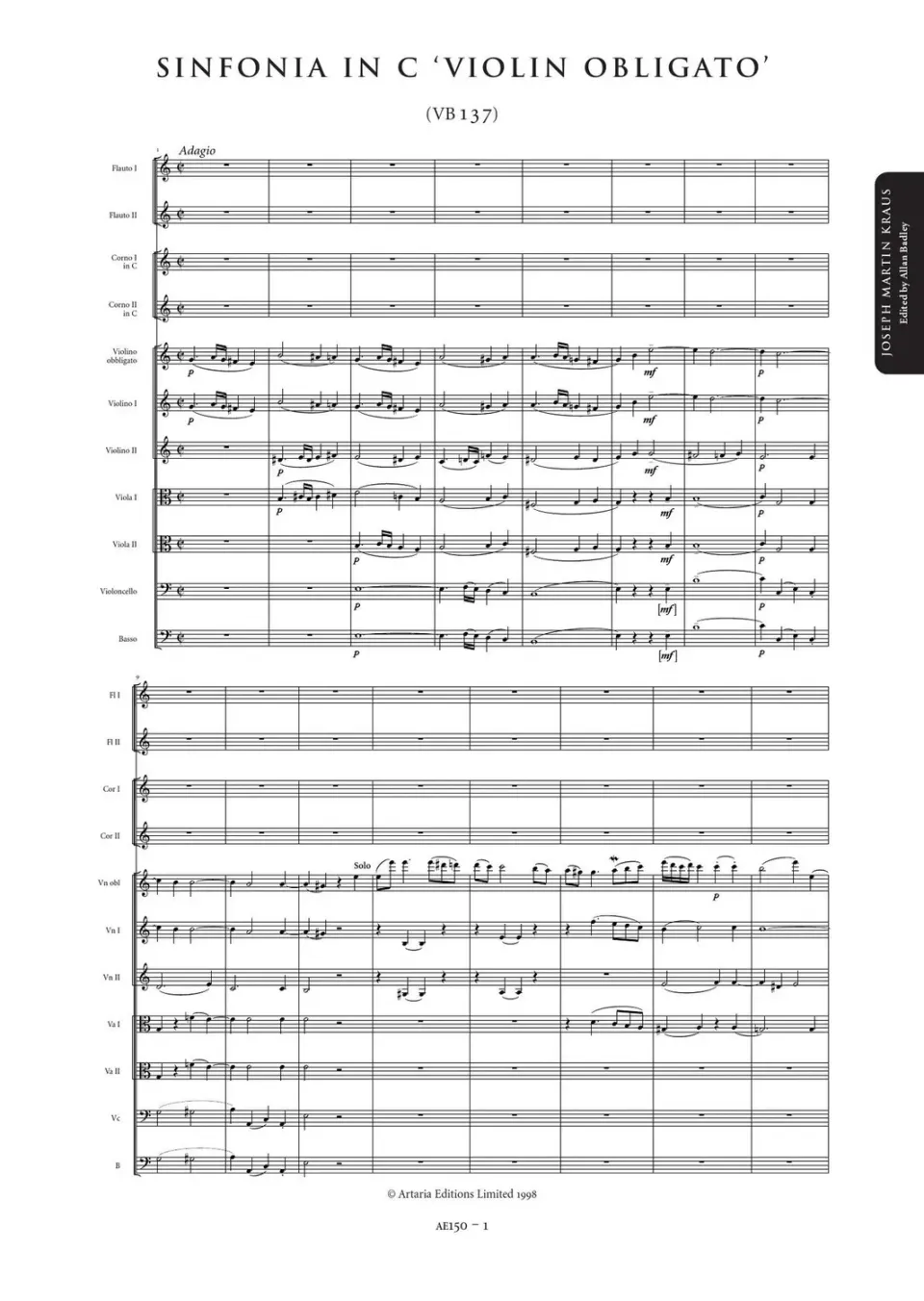 Artaria Kraus Sinfonien Vol. 2 Vier Sinfonien Partitur