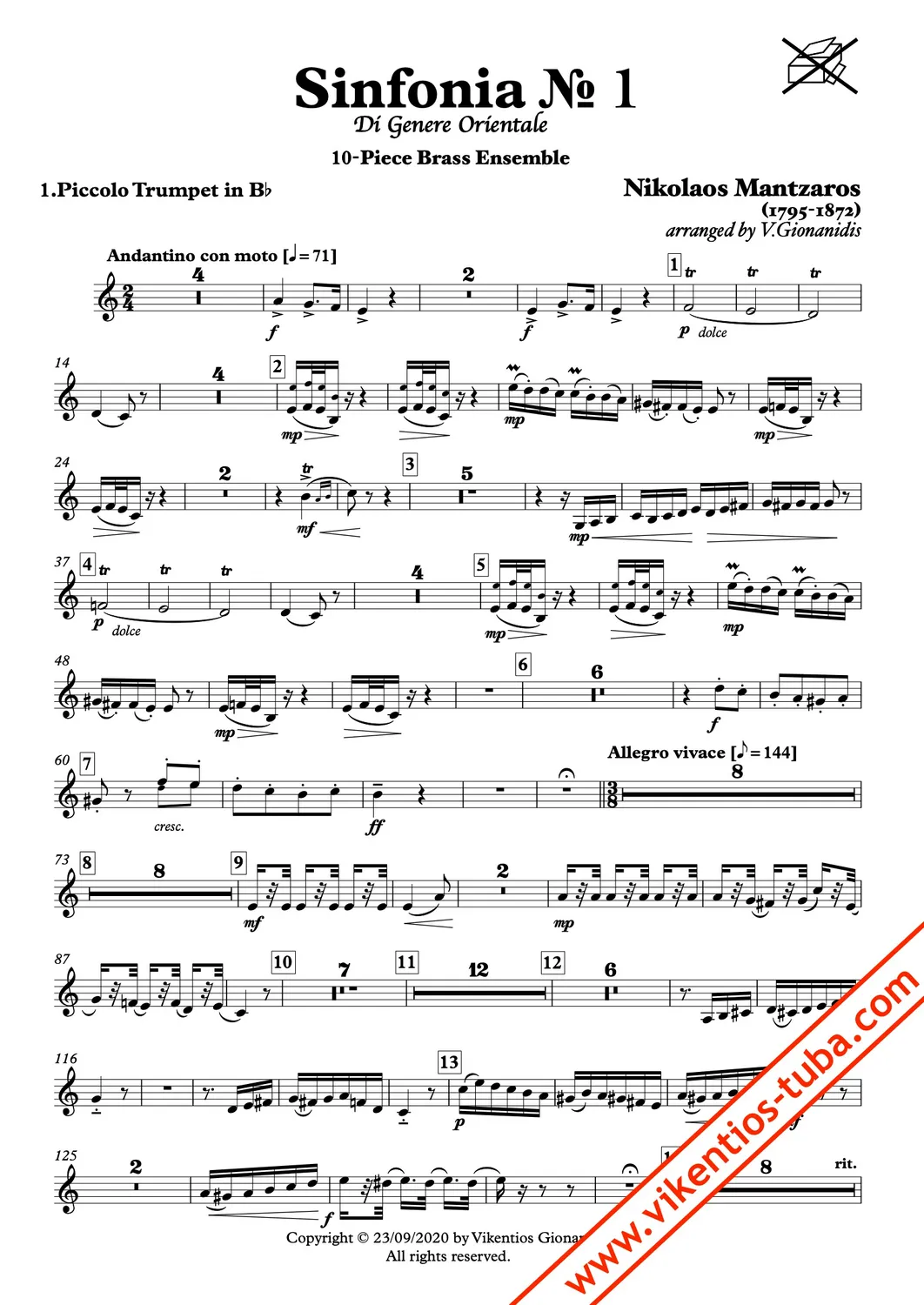 Vikentios Gionanidis Sinfonia No.1 Mantzaros Noten 10er Ensemble