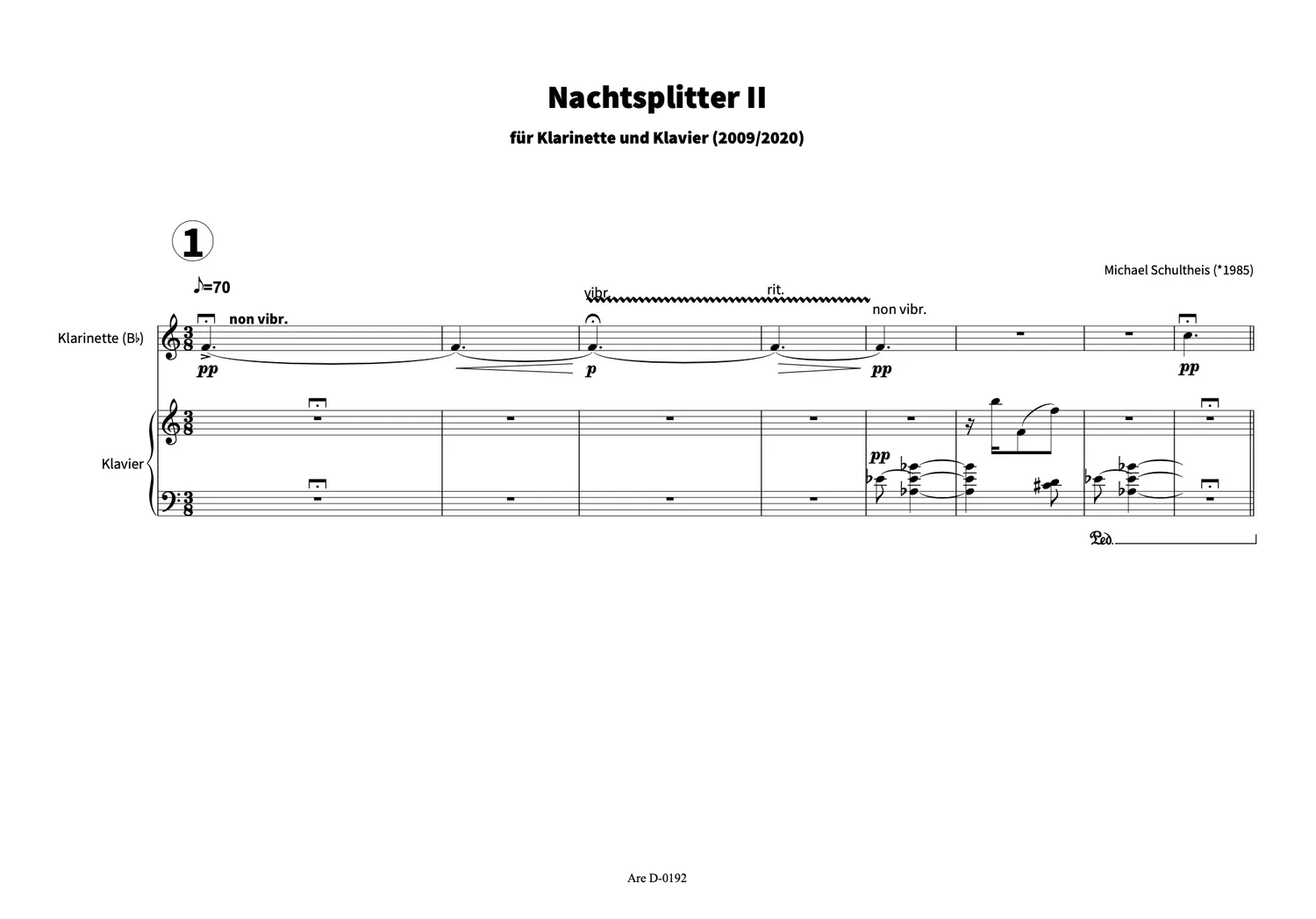 Are Musik Verlag Schultheis Nachtsplitter II Klarinette Klavier Noten