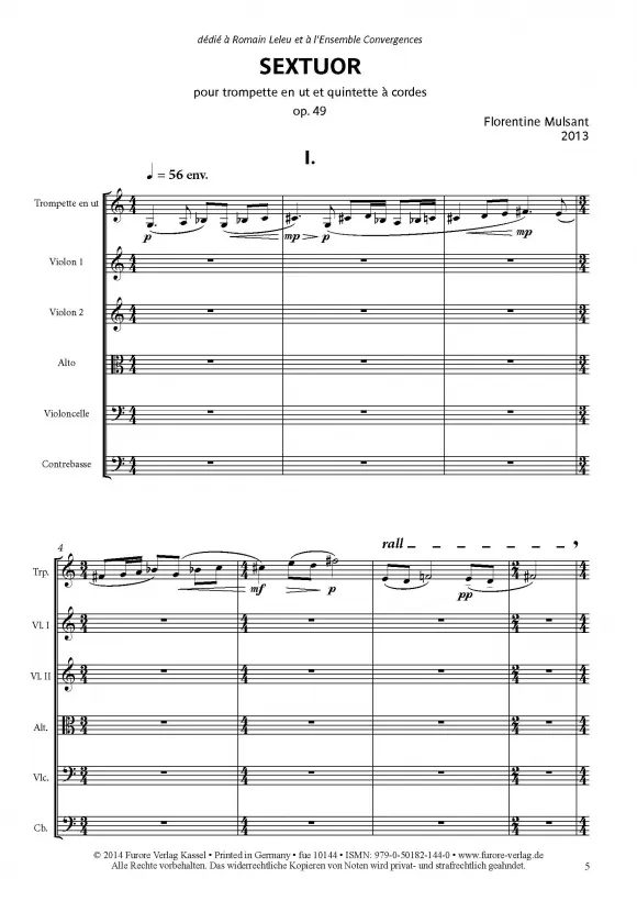 Furore Edition Sextett Trompete C Streichquintett Partitur