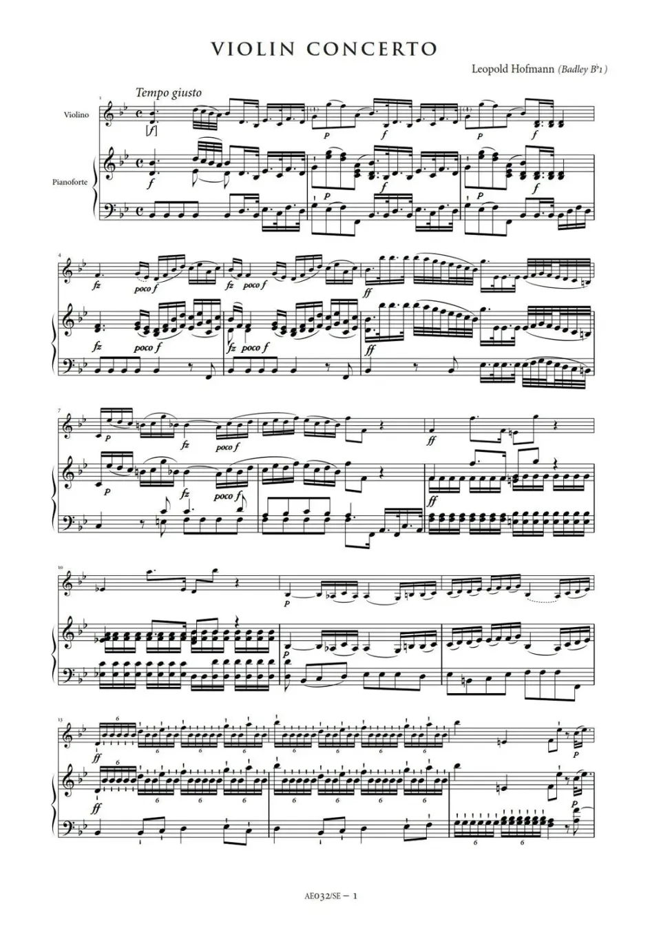 Artaria Hofmann Violinkonzert B-Dur Klavierauszug mit Solostimme