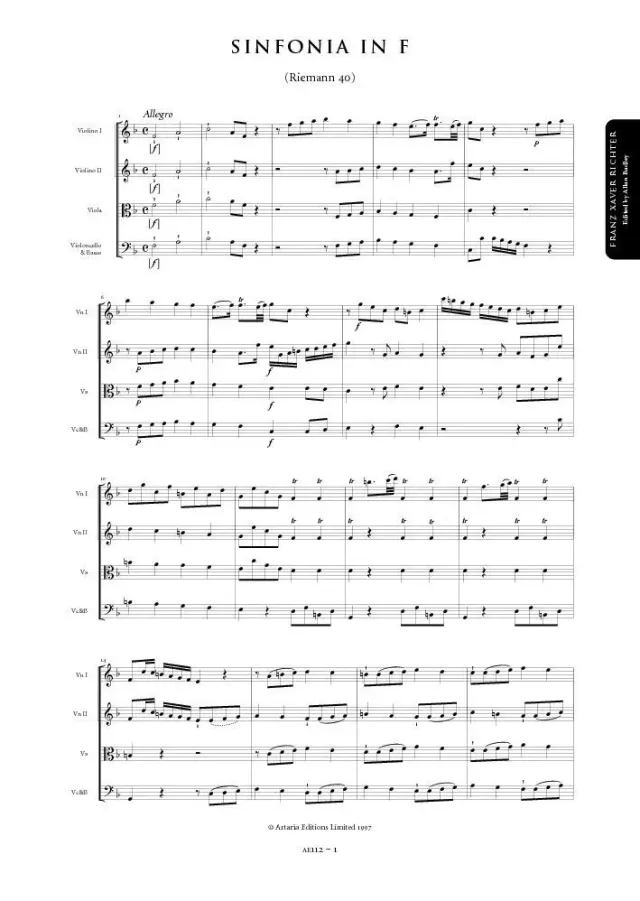 Artaria Richter Symphony No. 40 in F major Partitur