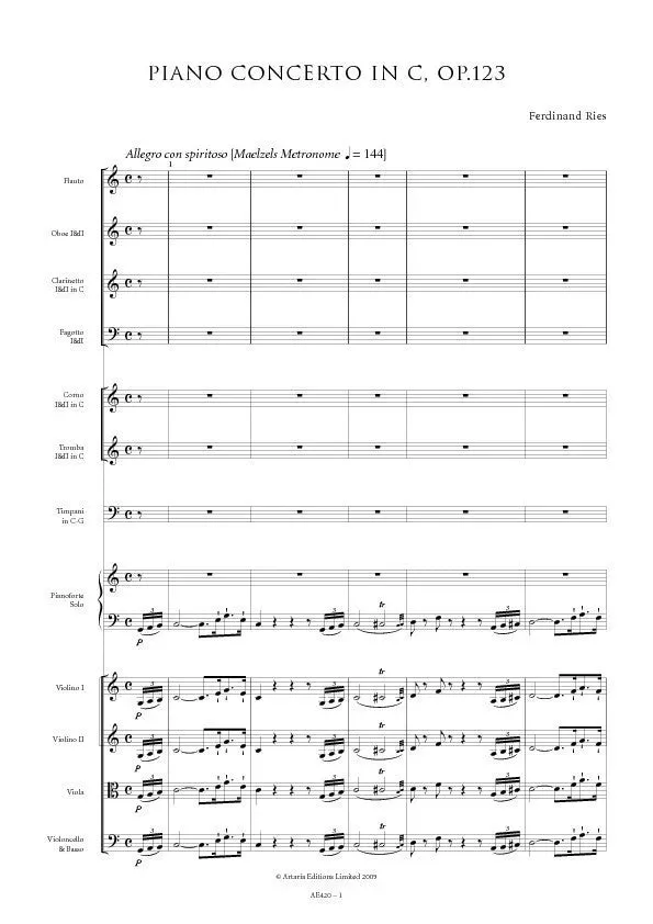 Artaria Ries Piano Concerto No.6 in C Major Op.123 Partitur