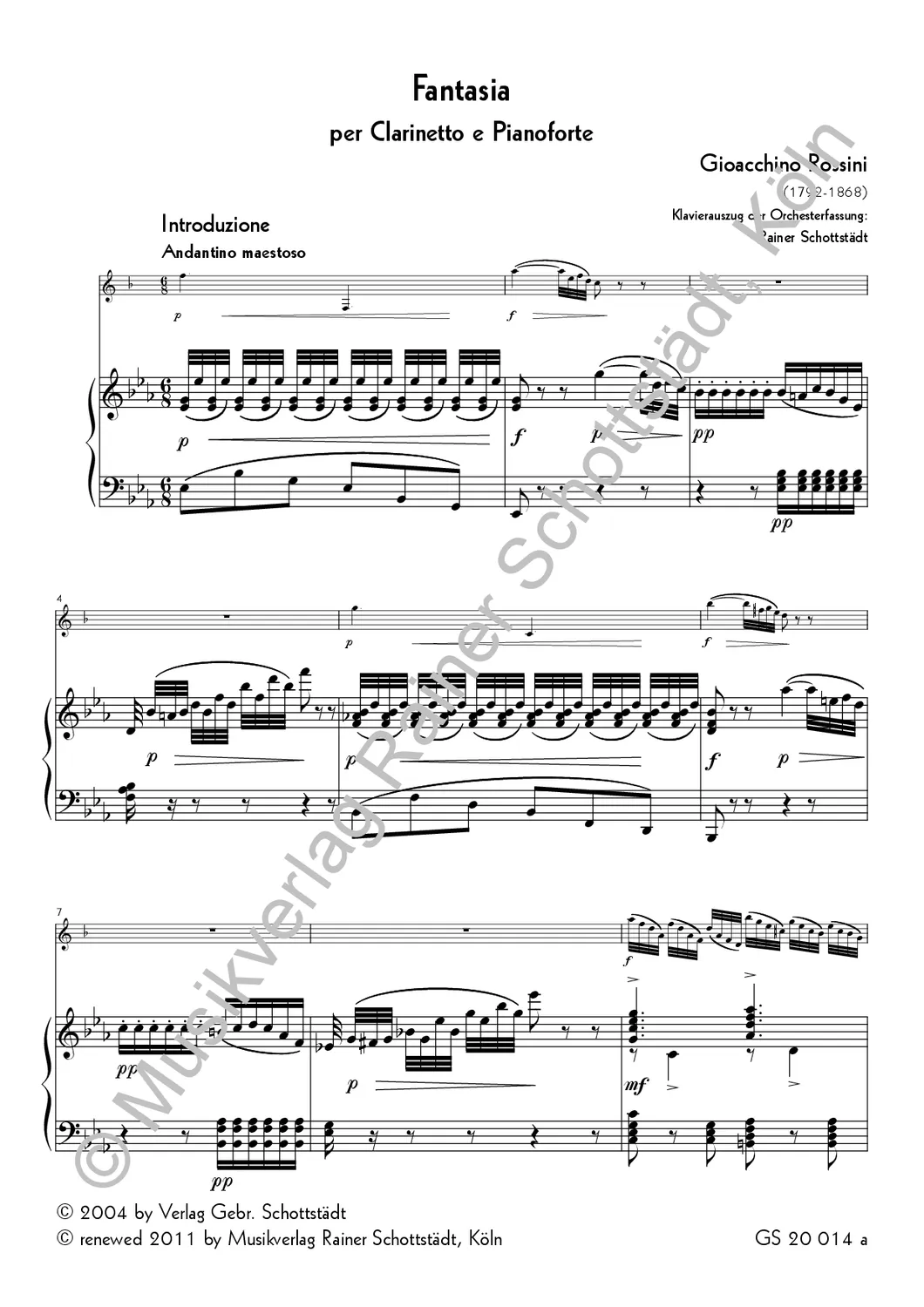 Musikverlag Rainer Schottstädt Fantasia per Clarinetto Noten Klarinette Klavier