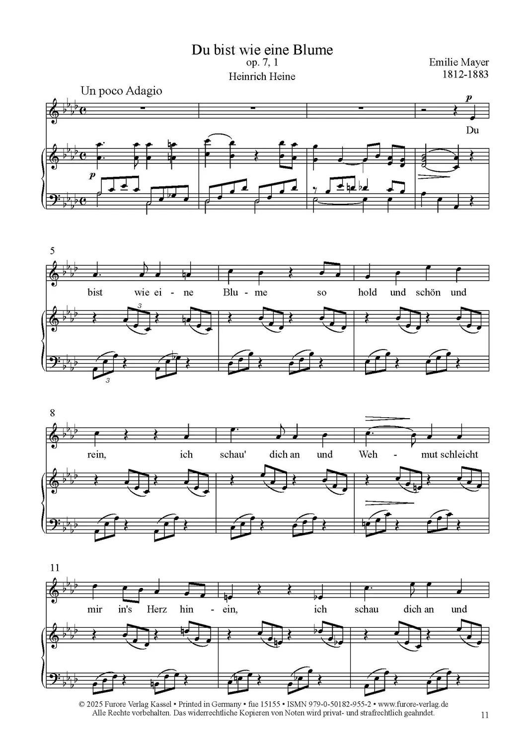 Furore Edition Du bist wie eine Blume Lieder Singstimme Klavier