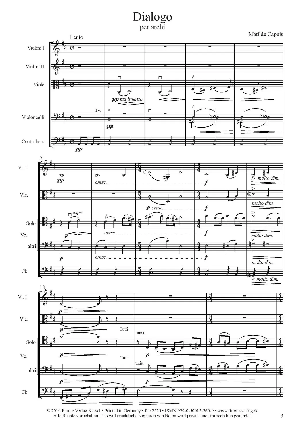 Furore Edition Dialogo für Streichorchester Mietmaterial