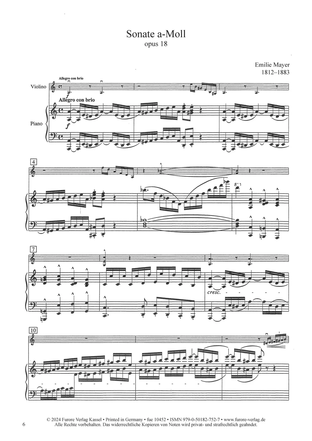 Furore Edition Sonate a-Moll op.18 Violinnoten Klavier