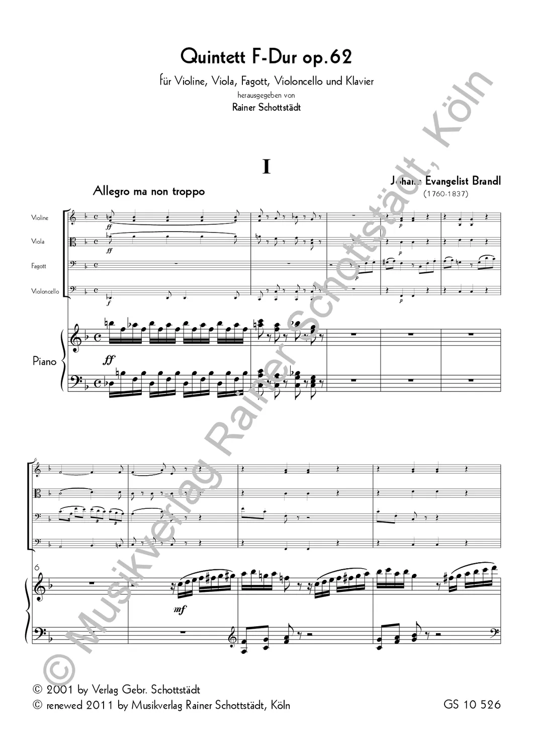 Musikverlag Rainer Schottstädt Quintett F-dur op.62 Noten Klavier