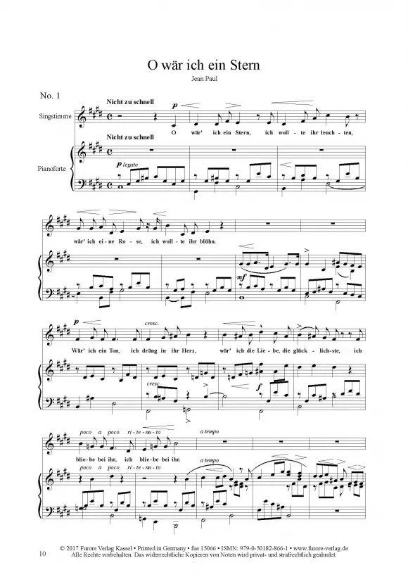 Furore Edition Acht Lieder op. 1 Noten mittlere Stimme Klavier