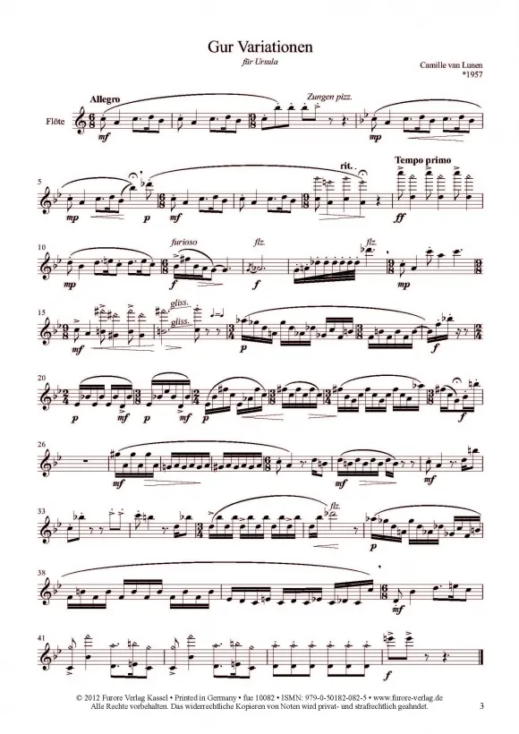 Furore Edition Variationen for flute on kurdish folk songs Noten für Flöte