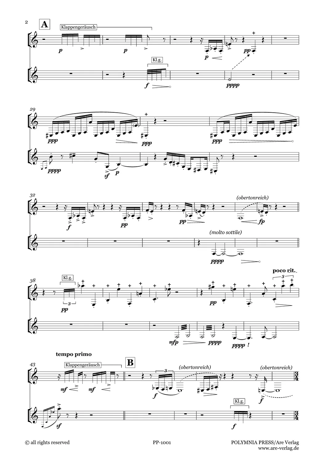 Are Musik Verlag Ulrich Schultheiss: „basso doble“ für zwei Bassklarinetten (2003) Noten