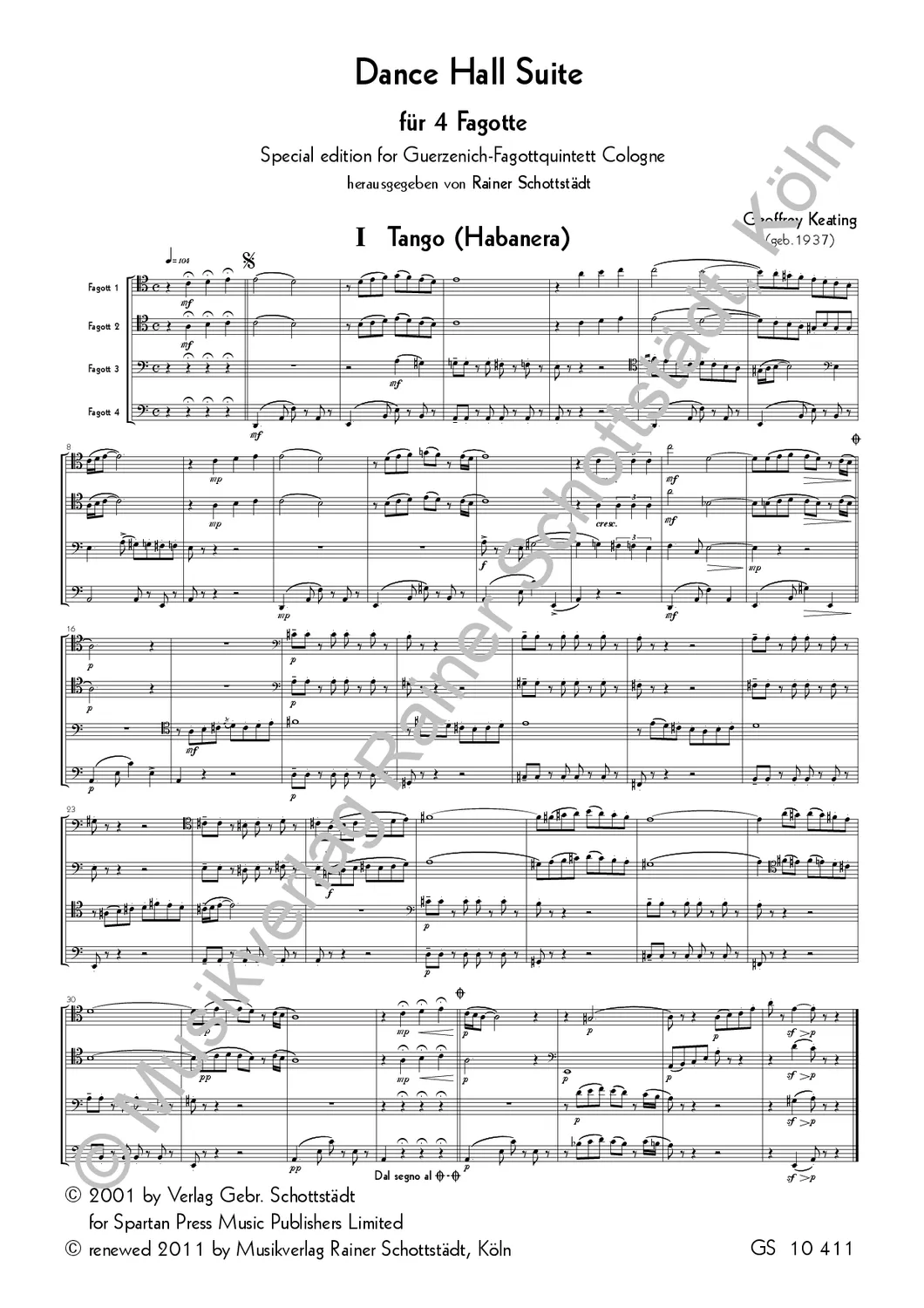 Musikverlag Rainer Schottstädt Dance Hall Suite Noten 4 Fagotte