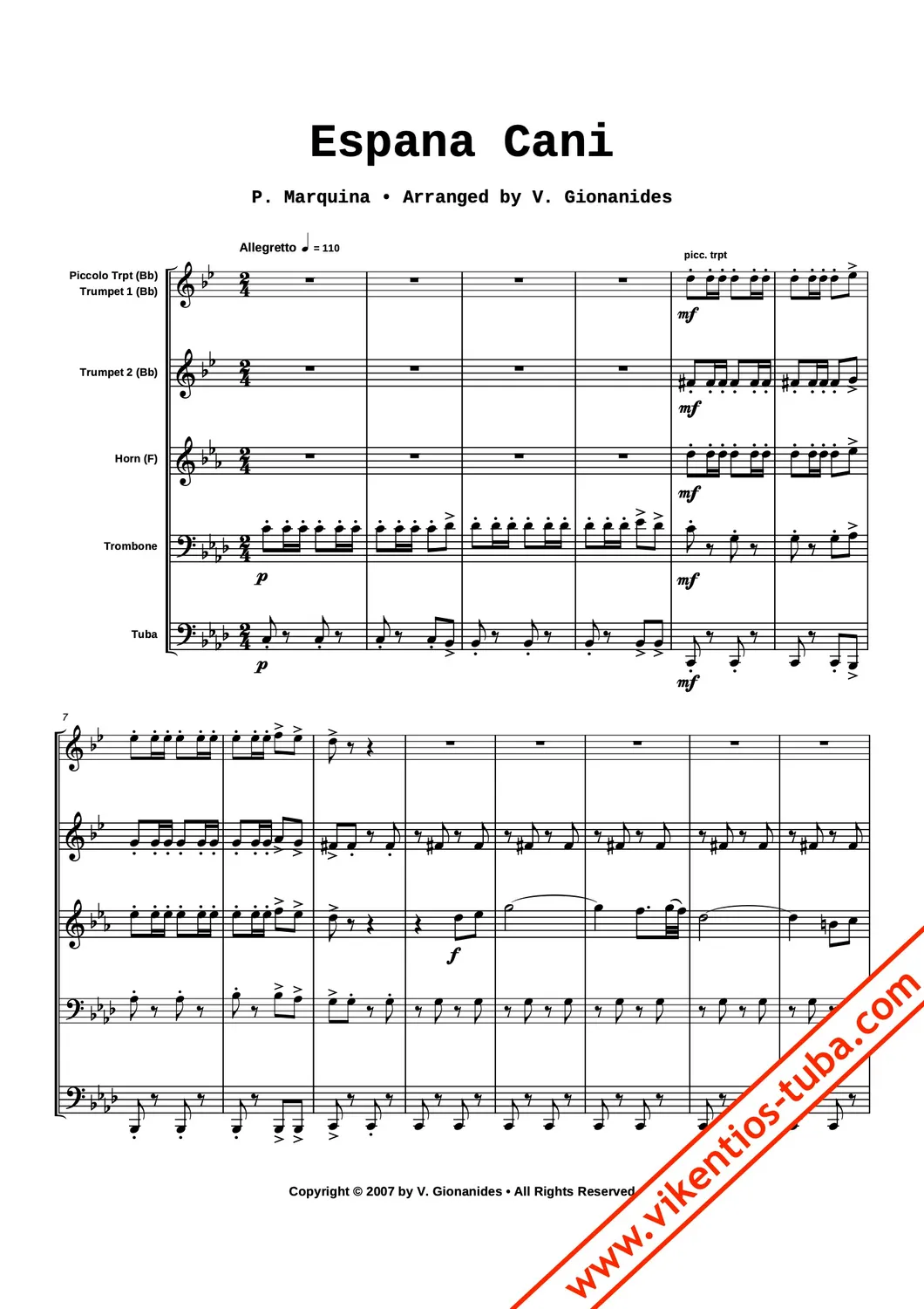 Vikentios Gionanidis España Cañí Noten Blechbläserquintett