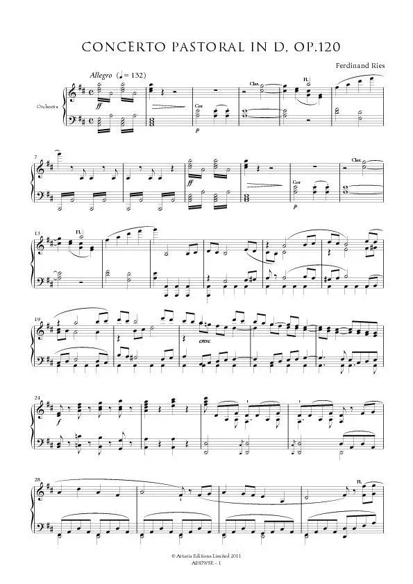 Artaria Ries Klavierkonzert Nr. 5 D-Dur Op. 120 Notenausgabe