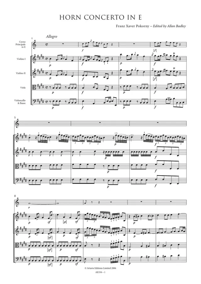 Artaria Horn Concerto in E AE334 Hornkonzert