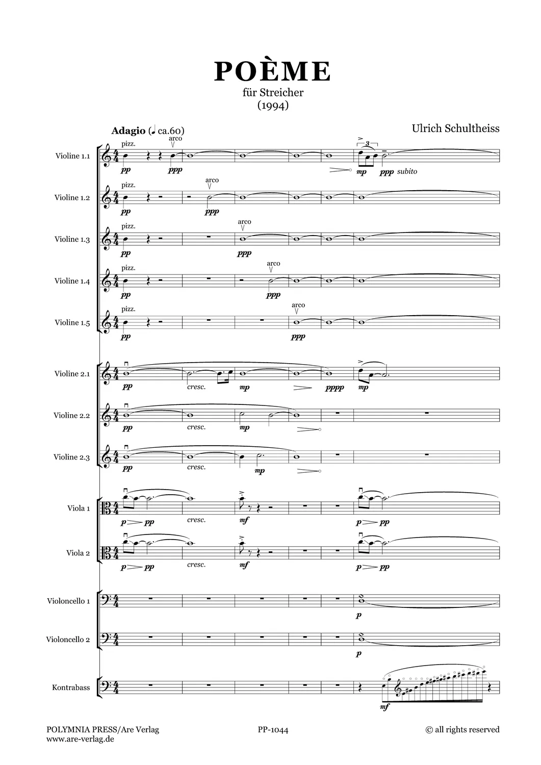 Are Musik Verlag POÈME (1994) Noten Streicher 13-stimmig 14 Min