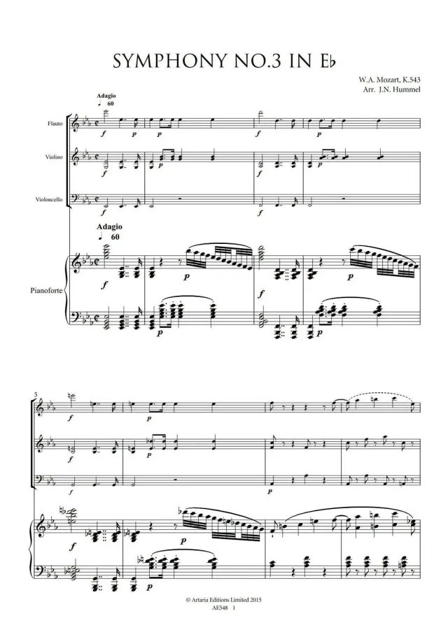 Artaria AE548 Mozart Sinfonie B-Dur KV 543 Noten