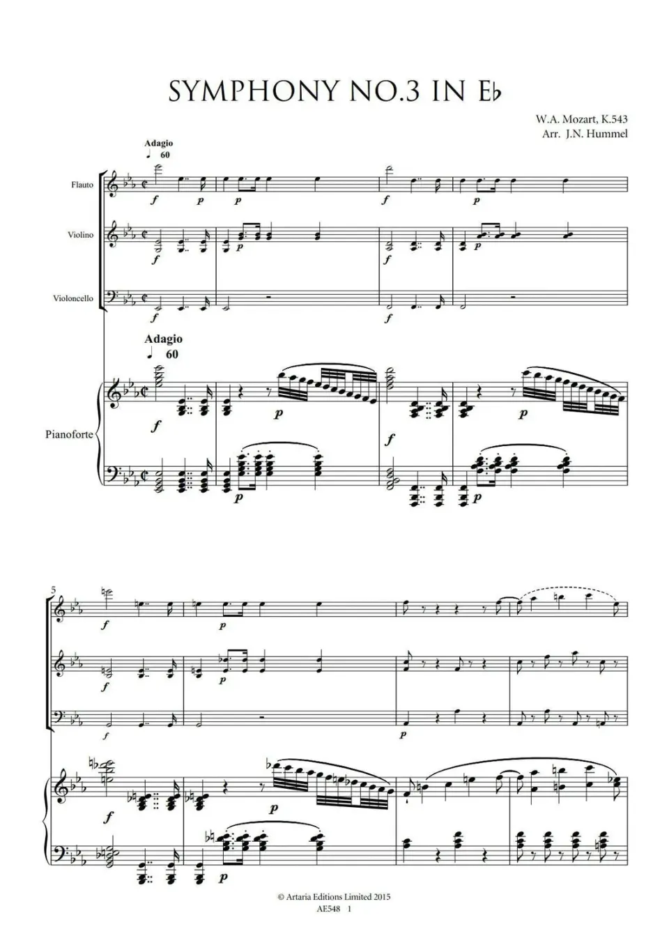 Artaria AE548 Mozart Sinfonie B-Dur KV 543 Noten