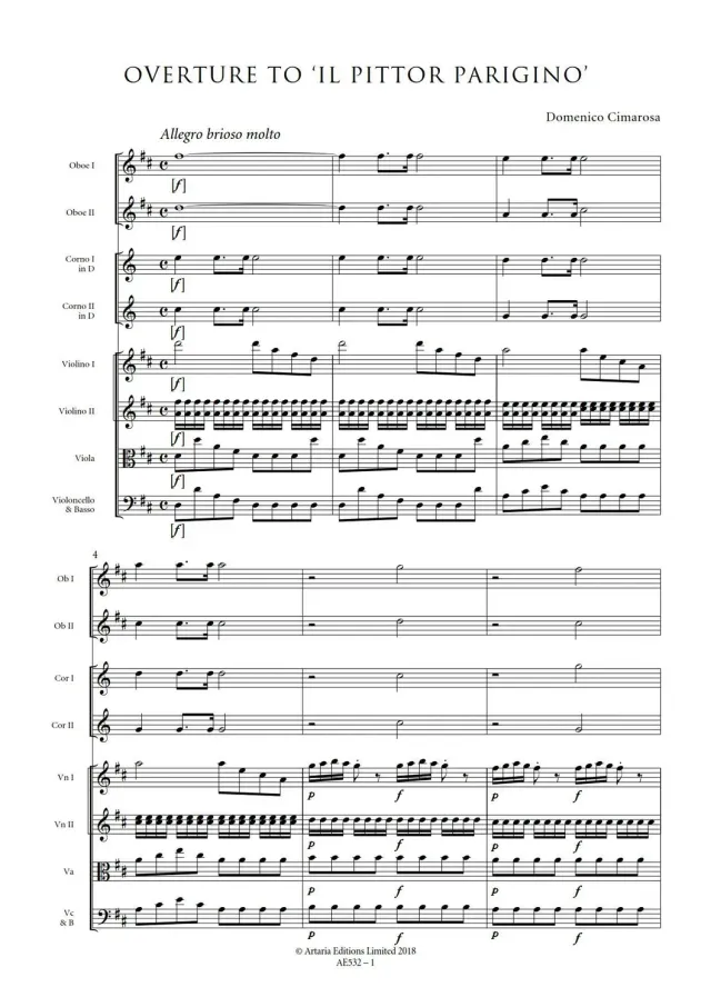 Artaria Cimarosa Overture to 'Il Pittor Parigino'