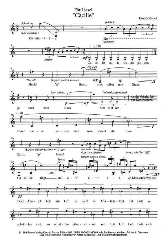Furore Edition Cäcilie op. 13 Gesangsnoten hohe Stimme