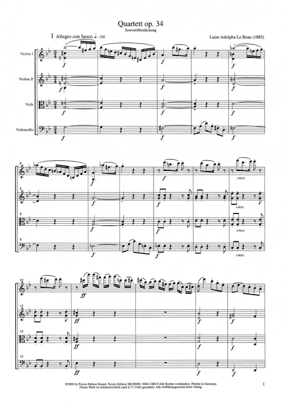 Furore Edition Streichquartett Noten Partitur und Stimmen 1885