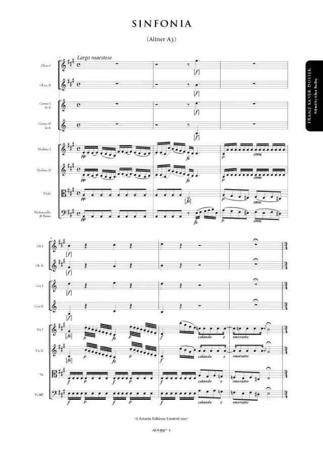 Artaria Dussek Symphony in A major (Altner A3) Sinfonie