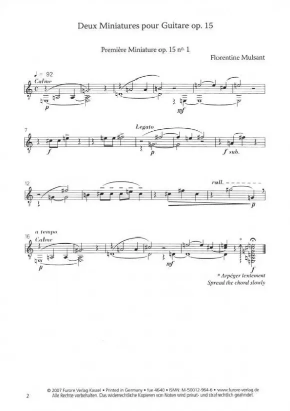 Furore Edition Deux Miniatures pour Guitare op. 15 Partitur