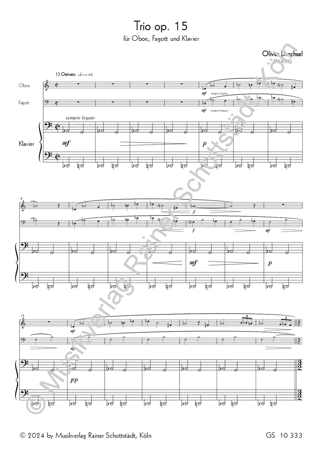 Musikverlag Rainer Schottstädt Trio op.15 Noten Oboe Fagott Klavier