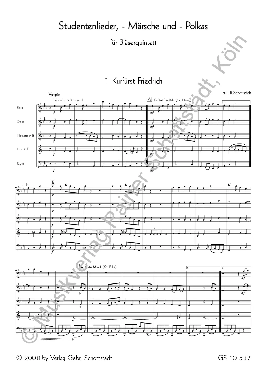 Musikverlag Rainer Schottstädt Studentenlieder, -Märsche und -Polkas Bläserquintett