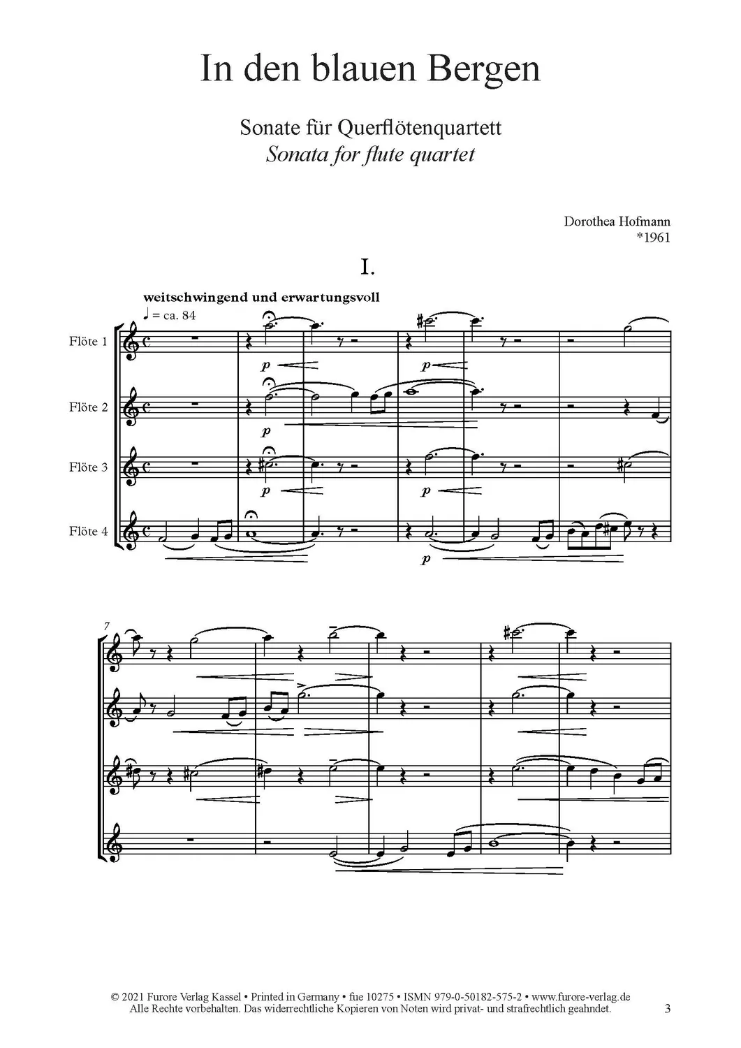 Furore Edition In den blauen Bergen Querflötenquartett Noten