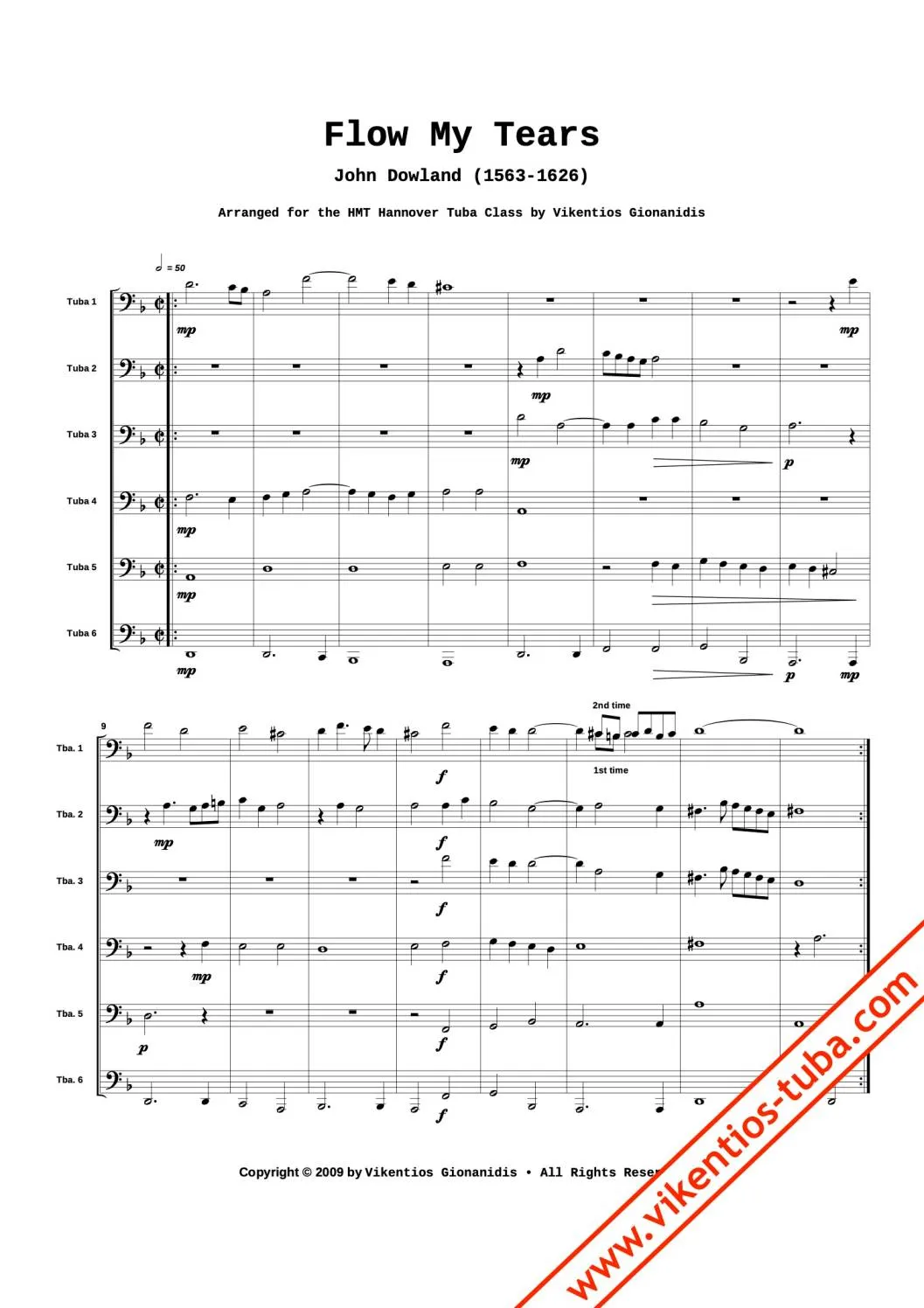 Vikentios Gionanidis Flow my Tears Tuba-Sextett Noten