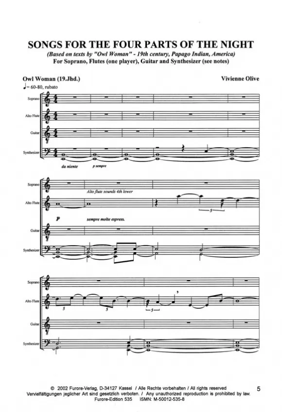 Furore Edition Songs for the four Parts of the Night Partitur