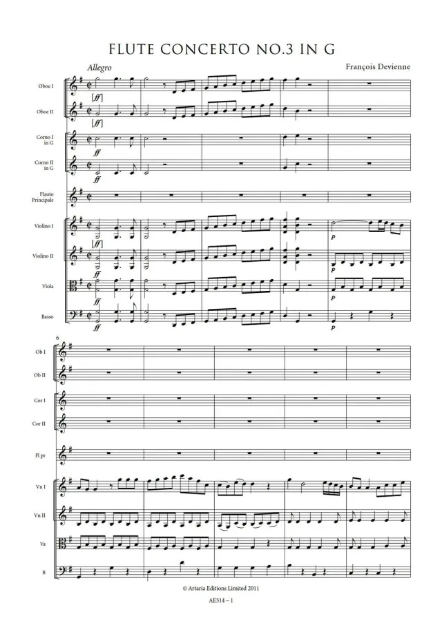 Artaria AE514 Devienne Flötenkonzert Nr. 3 Noten G-Dur