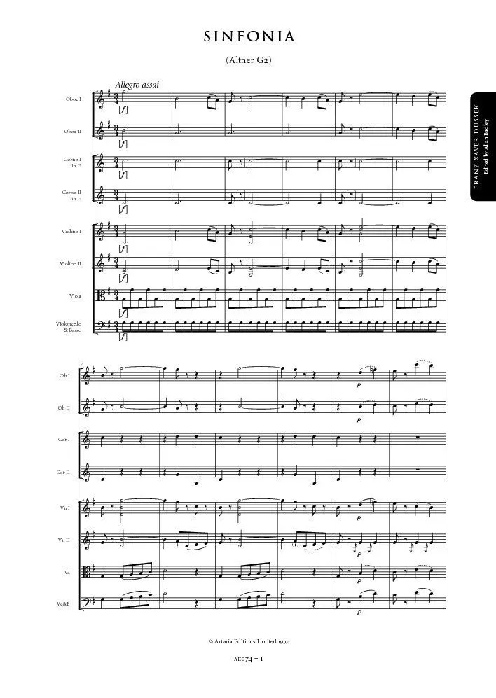 Artaria Dussek Sinfonie G-Dur Altner G2 Noten
