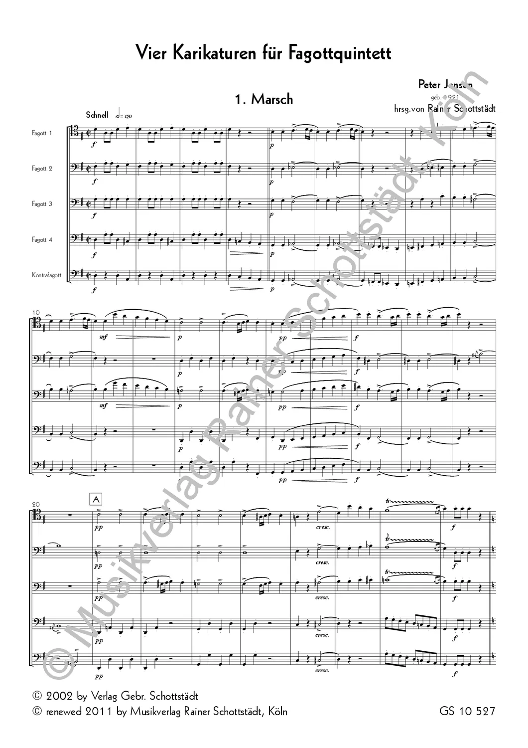 Musikverlag Rainer Schottstädt 4 Karikaturen Noten Fagottquintett