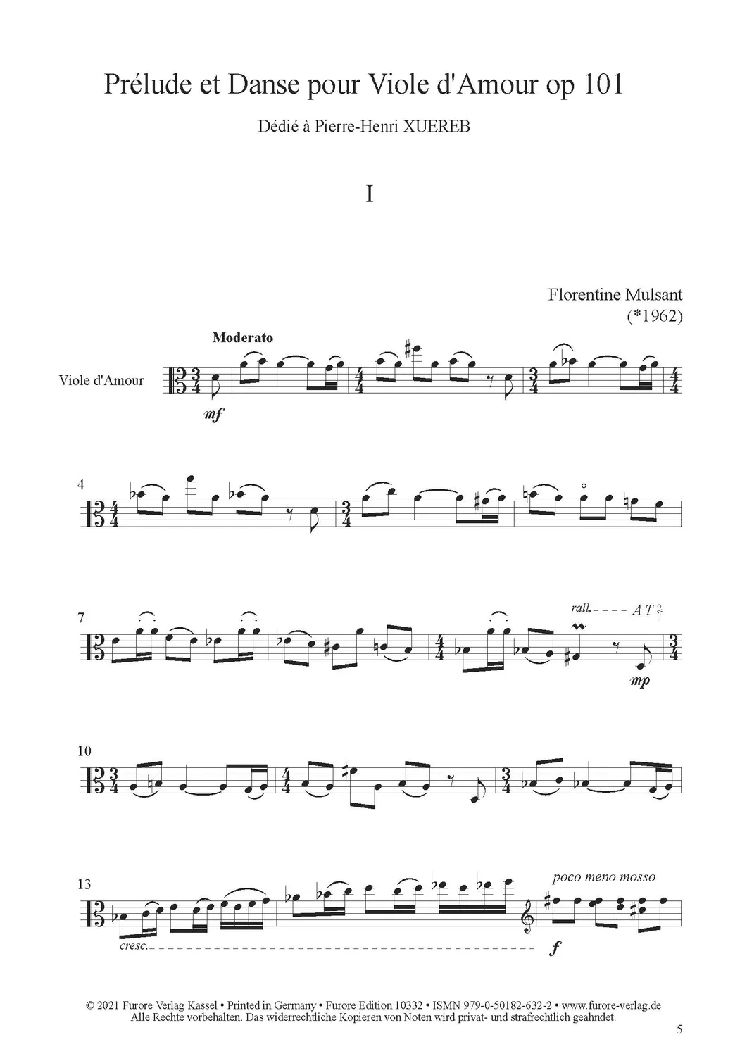 Furore Edition Prélude et Danse pour Viole d’Amour op. 101