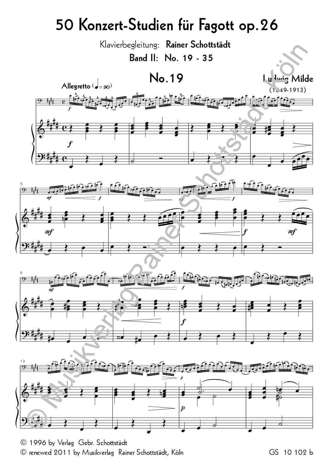 Musikverlag Rainer Schottstädt Klavierbegleitung zu den 50 Konzertstudien op. 26 Band 2 Nr. 19–35