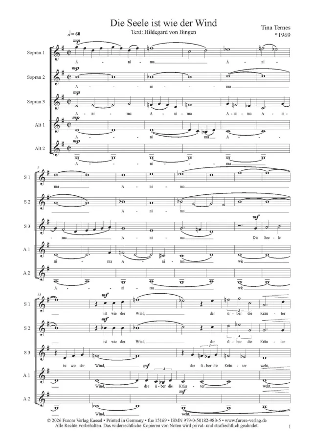Furore Edition Die Seele ist wie der Wind Chornoten Frauenchor