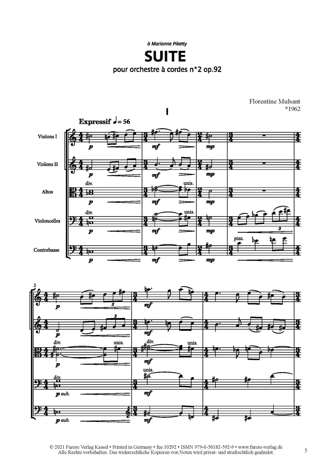 Furore Edition Suite pour Orchestre à Cordes No. 2, op. 92 Partitur