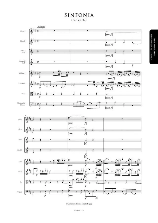 Artaria Hofmann Sinfonie D-Dur Badley D4 Partitur Orchester