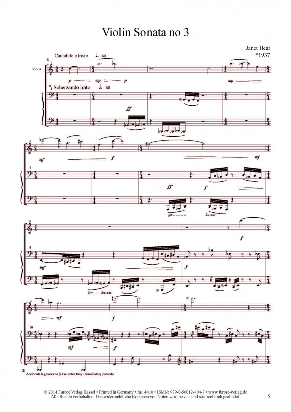 Furore Edition Violin Sonata no 3 Violine Klavier Noten