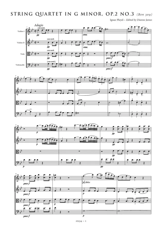 Artaria Pleyel Streichquartett g-Moll op. 2 Nr. 3 Noten
